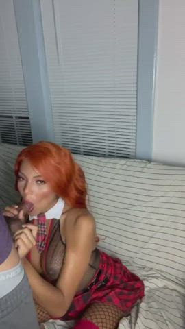 Blowjob Deepthroat Lola Myluv Pretty Redhead Skirt Trans clip
