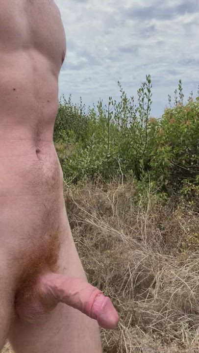 Walking around nude beach hard with big cumshot