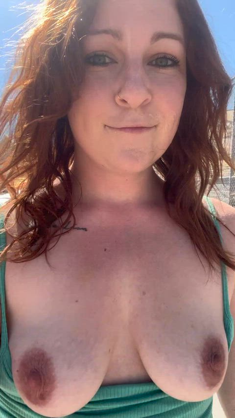 Public parking lot with my tits out and cum on my face