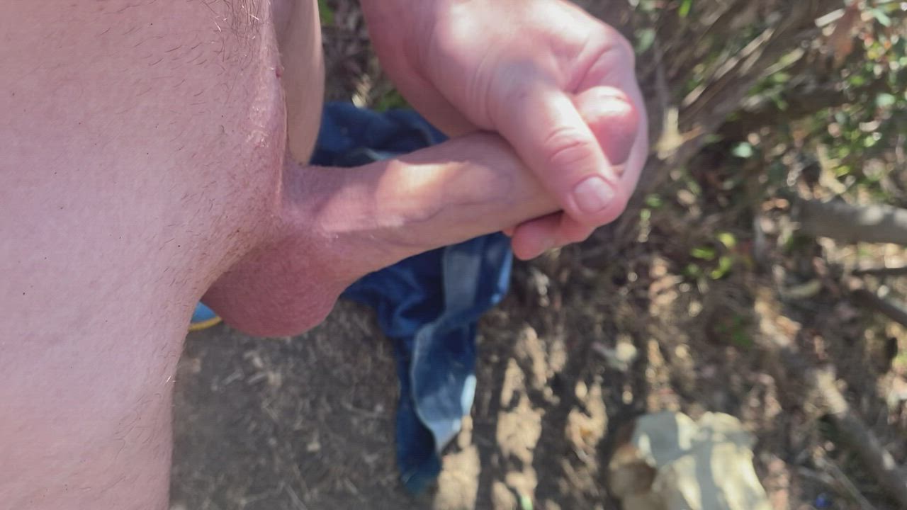 Cumming at the beach with 2 guys watching