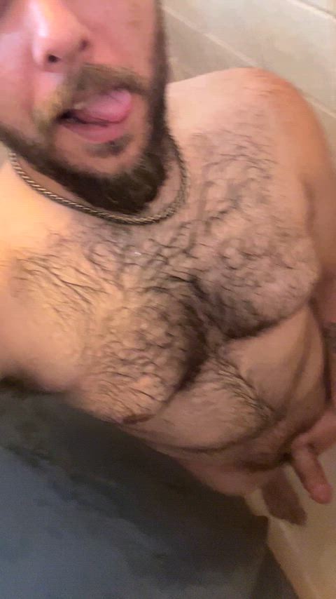 big dick hairy armpits hairy chest hairy cock masturbating shower clip