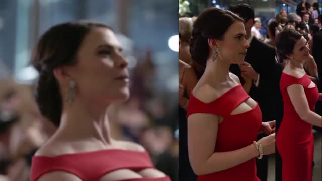 Hayley Atwell - Conviction (2016, S1E1) - split-screen, mini-loop of red dress