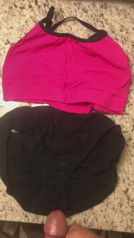 Black panties and pink sports bra