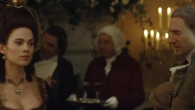 Hayley Atwell - The Duchess (2008) - meeting the protagonist at a party with cleavage
