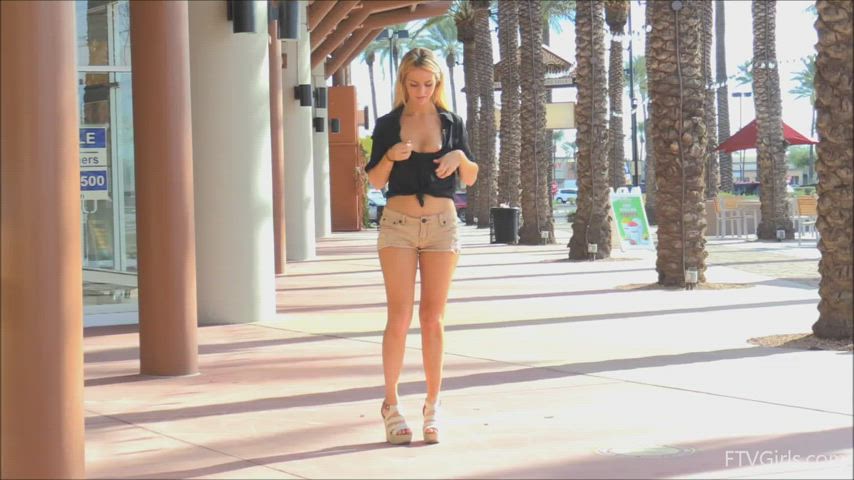 blonde camel toe fitness heels jean shorts outdoor clip