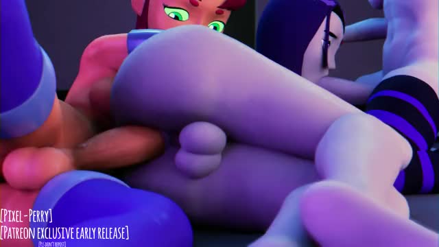 3D, Animated, Blender, Raven, Sound, Starfire, Teen_Titans, pixel-perry