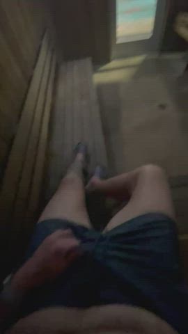 Play time in the gym sauna