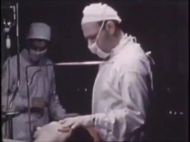 Footage of early cardiac surgery - the first heart operation ever filmed. The surgeon