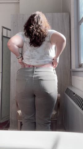 ass bathroom big ass clothed jeans panties undressing work clip