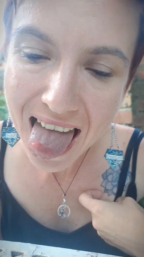 long tongue outdoor short hair spit tongue fetish clip