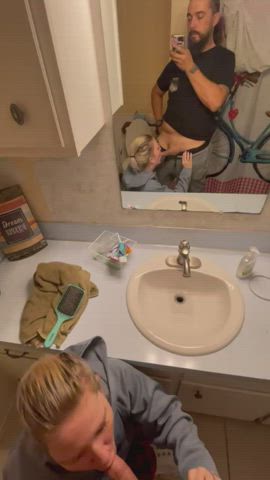 amateur bathroom blonde blowjob pov clip