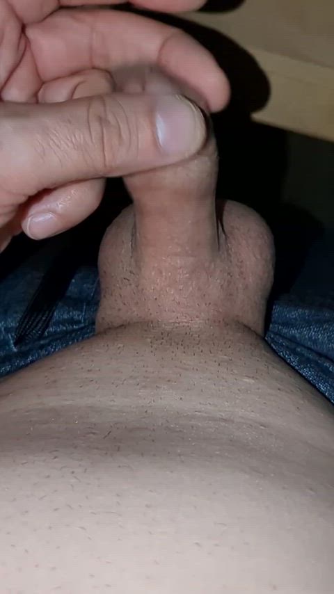 Tiny cum from tiny soft dick