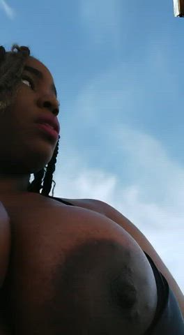 big tits ebony nipple play public clip