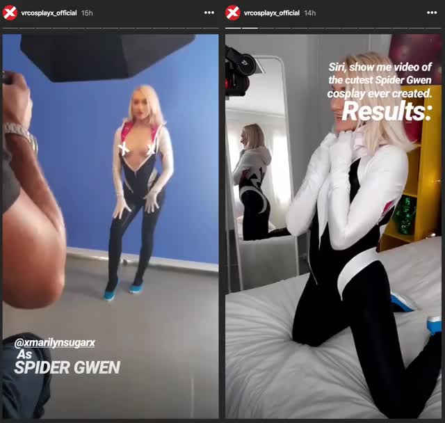 Marilyn Sugar filmed a VR parody of Spider Gwen for @VRCosplayX and she looked so
