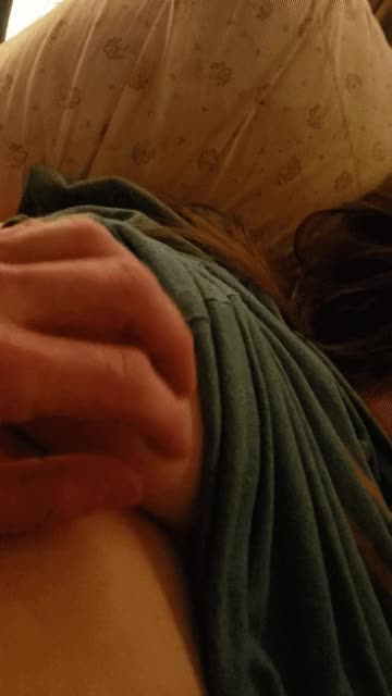 Squeezing a big natural 19 year old tit