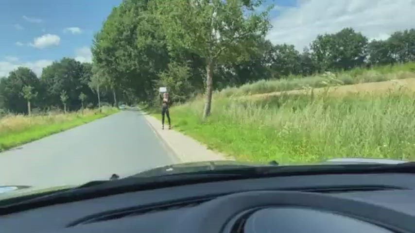 Blonde German teen knows how to make you stop on the road
