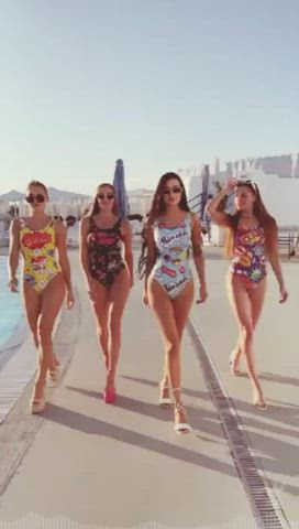 ass cute group high heels model sfw swimsuit clip