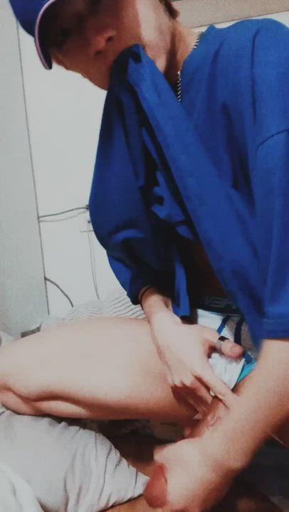 Cute Asian boy milking his throbbing, veiny cock