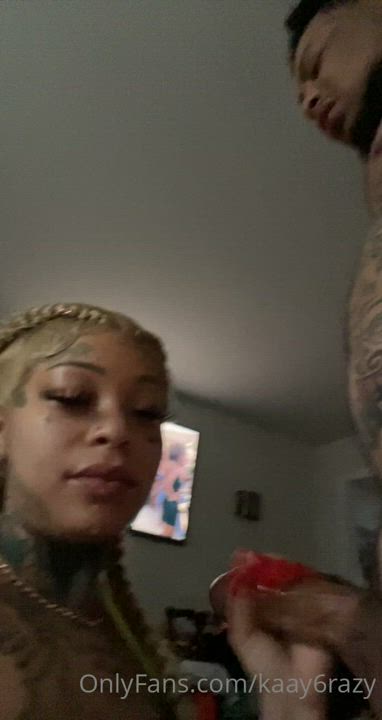 Big Dick Big Tits Blowjob Ebony Couple Tattoo clip