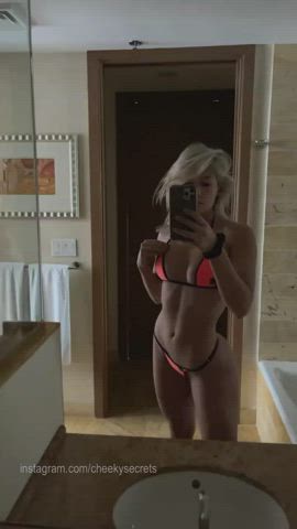 abs bathroom bikini blonde mirror petite pretty selfie clip