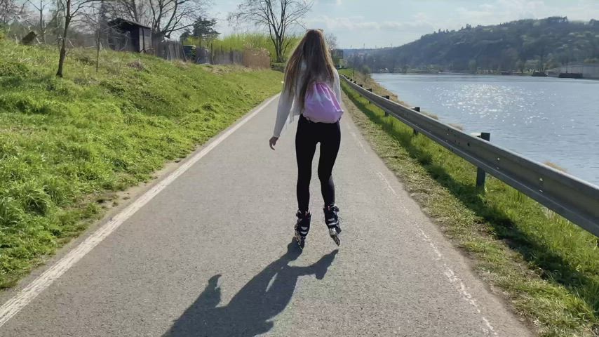 Feeling the breeze while roller blading