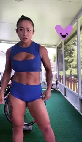 abs asian celebrity muscular girl workout wrestling clip