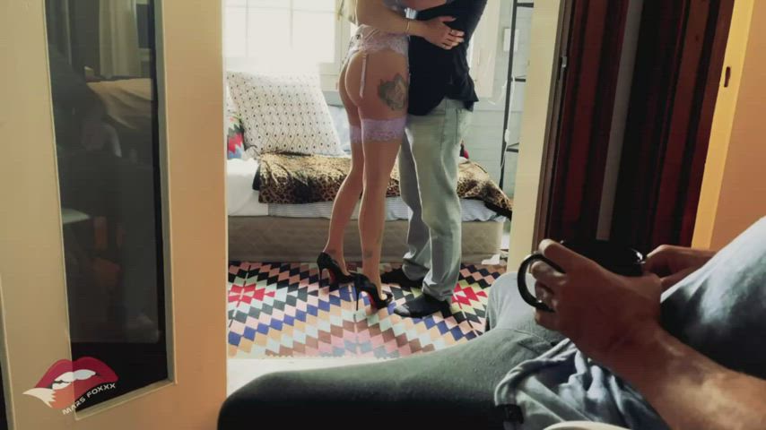 Daddy enjoys having his coffee and watching me get fucked. I always wonder what percent