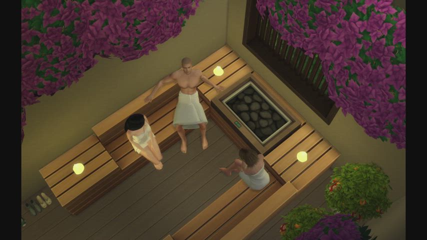 animation kissing sauna threesome clip