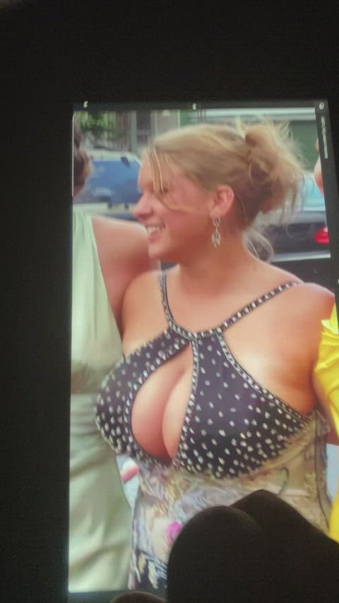 big tits blonde cleavage cum dress tribute clip