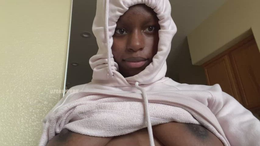 Comfy hoodie and the titties. Suck on them for me