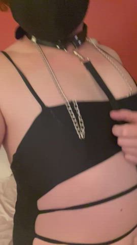 ass bodysuit choker leash nipple clamps nipslip role play submissive femboys clip