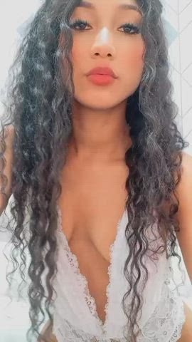 Curly Hair Ebony Eye Contact Latina Lips Model Sensual Skinny Tongue Fetish clip