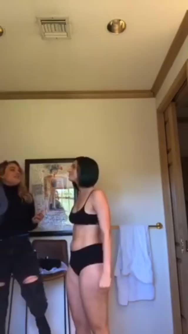 Yesjulz looking like a goddess in sexy black wig and dancing in black underwear