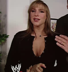 Who remembers these jugs from SmackDown? Stephanie presses them together for the