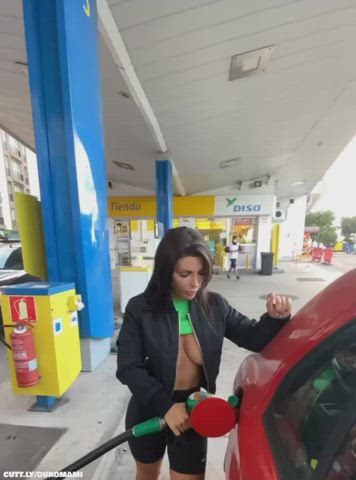 Showing boobs at the gas station ( . )( . )🔥