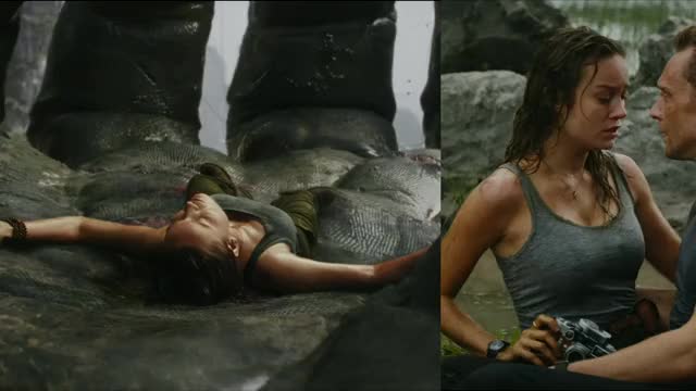 Brie Larson - Kong: Skull Island (2017) - split-screen mini-loop, wet snug tank top