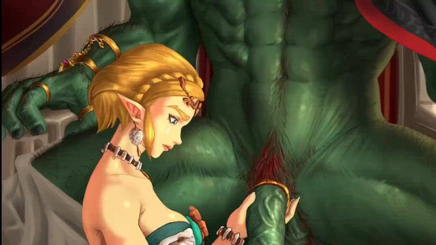 Princess Zelda - deepthroats King Ganondorf's dick and swallows (aemowne) [The Legend