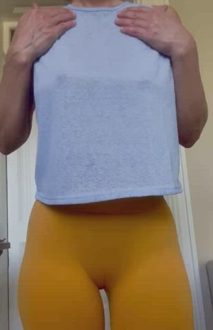 Boobs Camel Toe Clothed Erect Nipples Seduction Tease Yoga Pants clip