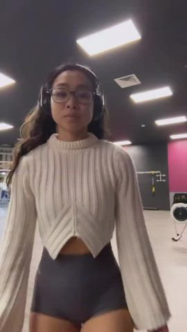 asian babe bubble butt camel toe glasses gym perky pigtails tight pussy clip