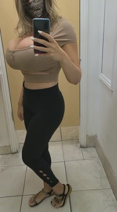 Love trying on clothes. Stuffing my huge tits into a top makes me horny ?