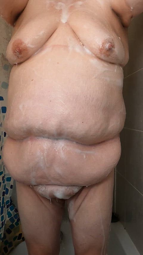 bbw belly button fat pussy fupa saggy tits shower soapy tits wet belly clip