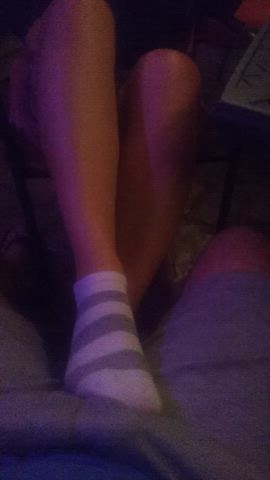 Teasing him with my stripey socks got us both turned on