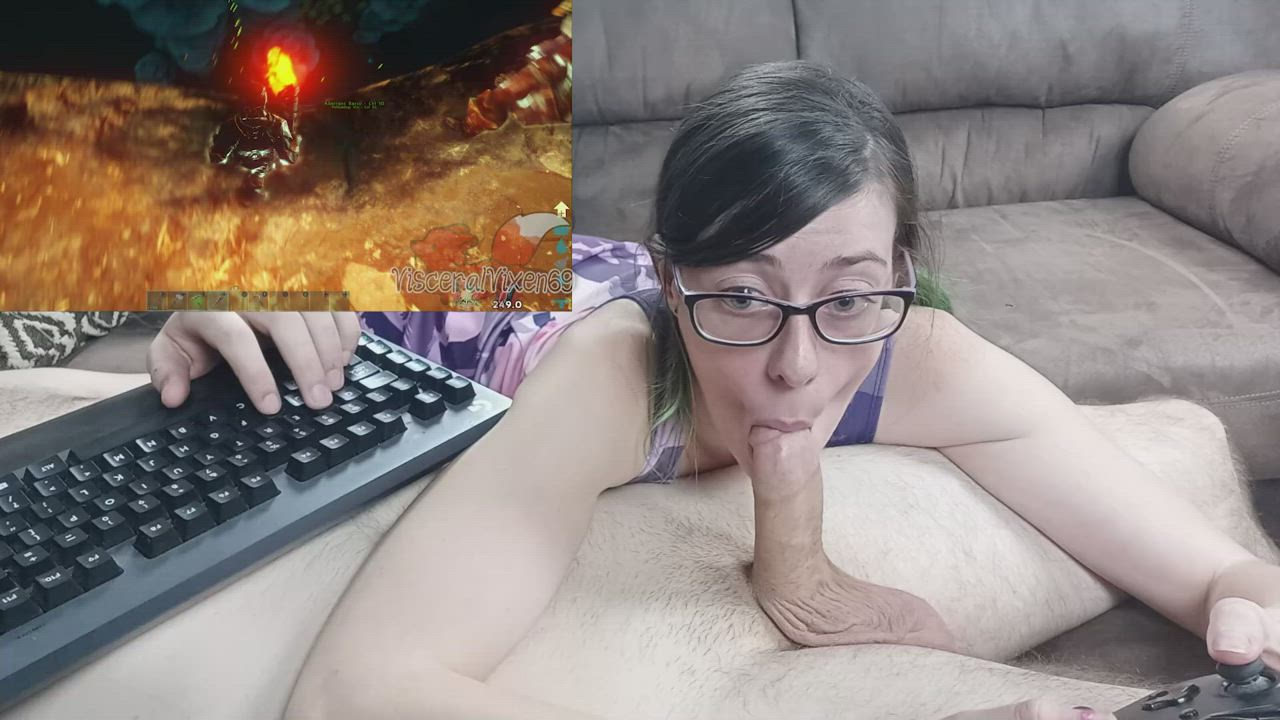 OC: Using his cock for my BJ fetish while I play Ark is the best!
