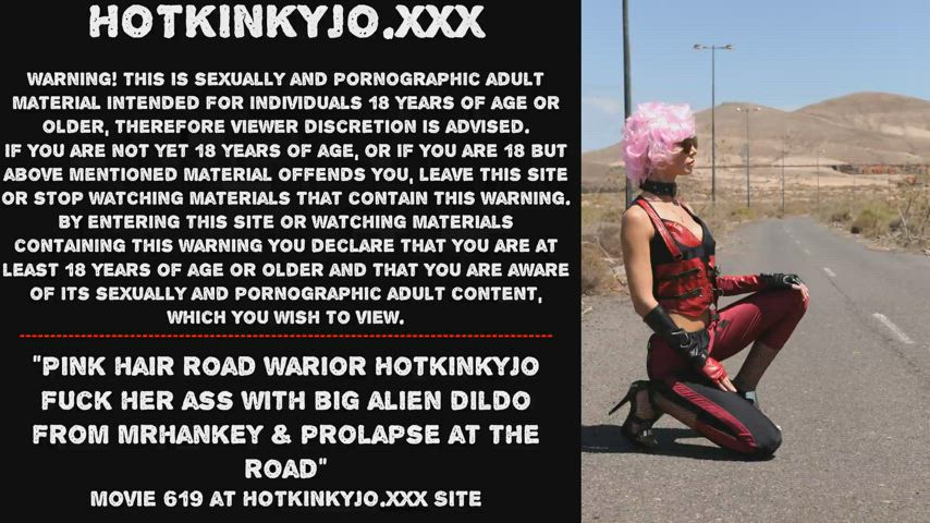 Pink hair road warior Hotkinkyjo fuck her ass with big alien dildo from mrhankey