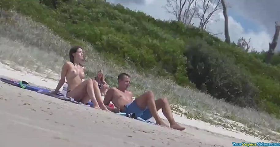 amateur beach boobs milf natural tits nude nudist public spy tits clip