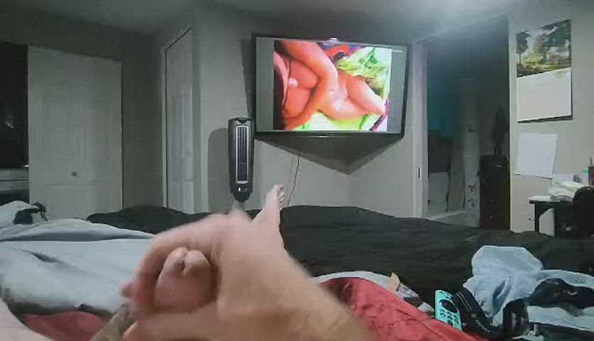 Redditor request asked me to put his wife on my TV and cum to her