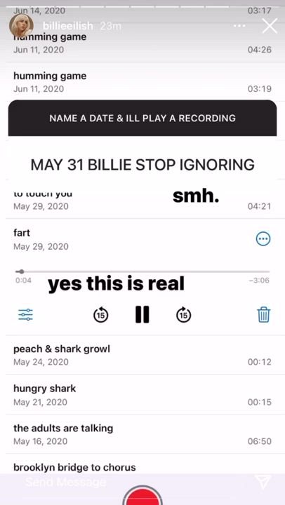Billie Eilish farting on her Instagram
