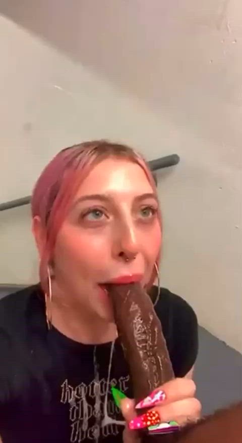 bbc blowjob cum cum in mouth public pink hair clip