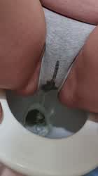 Grey panty pee while on the toilet [f]