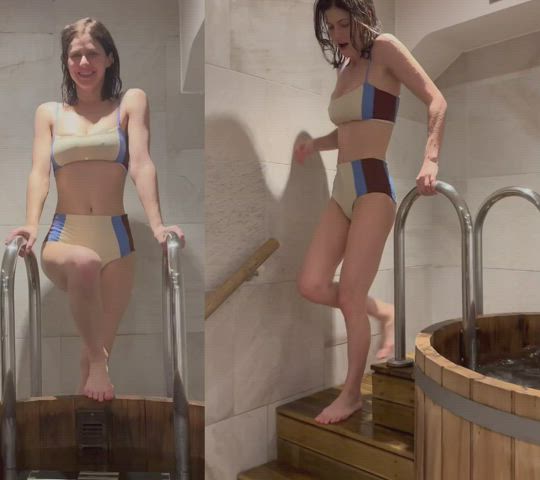 Alexandra Daddario's nipples get rock hard after coming out of the ice bath